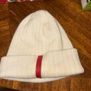 Prada Cream Knit Beanie with Red Label vintage unisex
